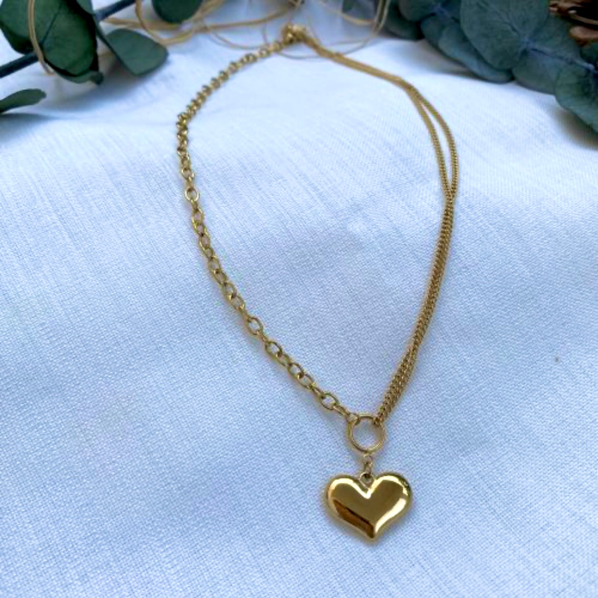 Çift Zincir Kalp Kolye