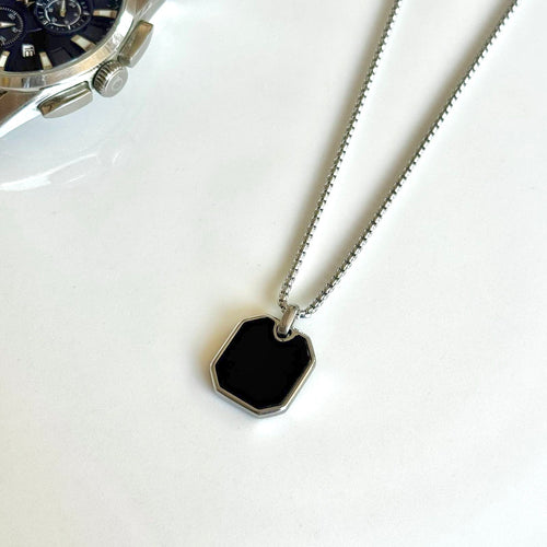 Siyah Silver Plaka Kolye