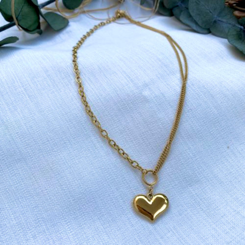 Çift Zincir Kalp Kolye